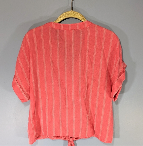 Gap Coral Striped Tie Front Linen Top - Picture 2 of 3